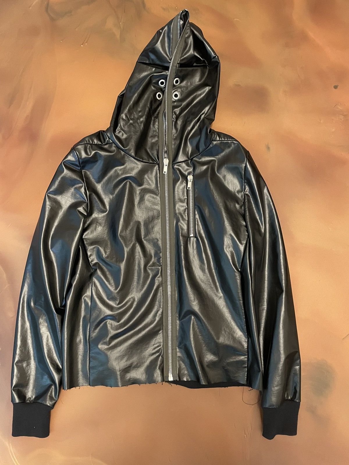 AW22 Rick Owens 'Gimp' Mask Black Leather Full-zip Jacket