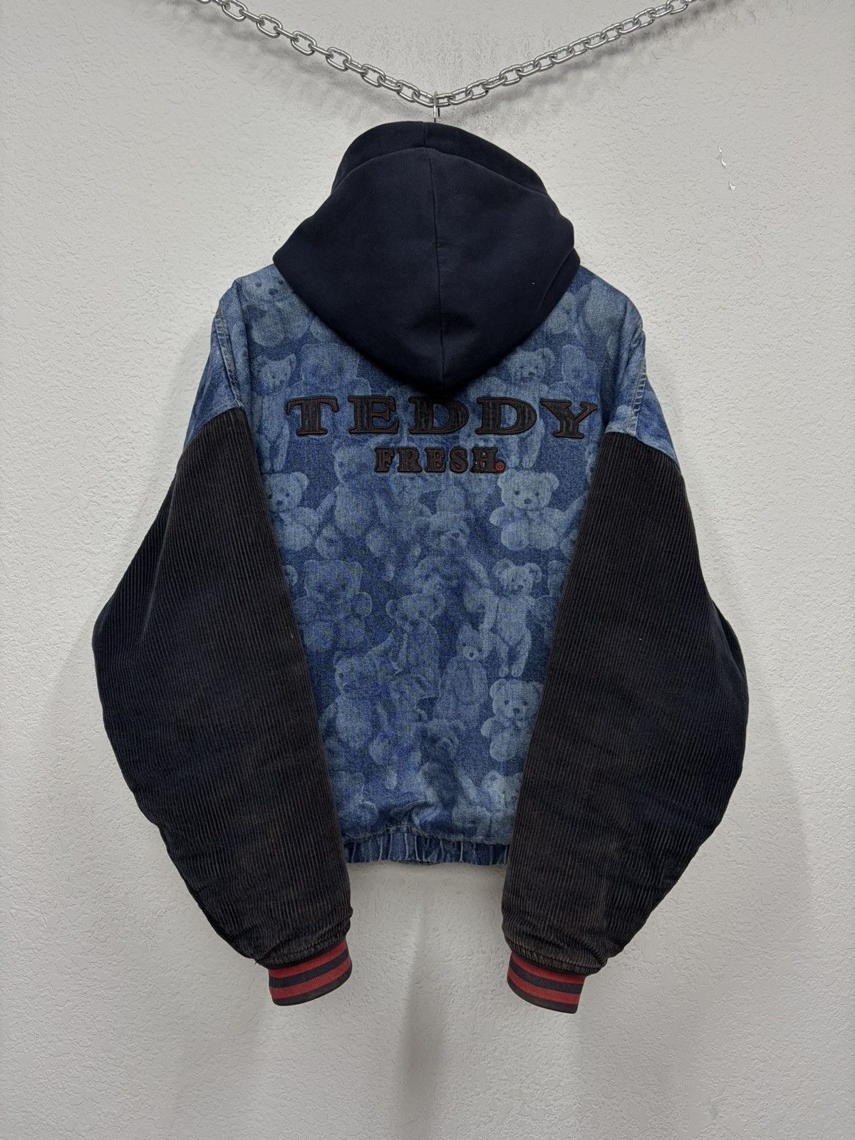 Teddy Fresh Teddy Fresh Denim Varsity Jacket Hybrid All-Over Bear Print Size US L / EU 52-54 / 3 - 19 Thumbnail