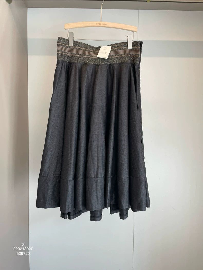 Brunello Cucinelli Brunello Cucinelli Gray Linen Skirt - dmc Size US 31 - 1 Thumbnail