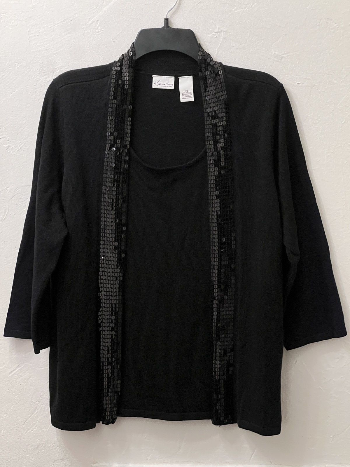 Other 2-in-1 Black Sequin Trim Cardigan w/ Built-in Tank, size 1X Size XL / US 12-14 / IT 48-50 - 1 Thumbnail