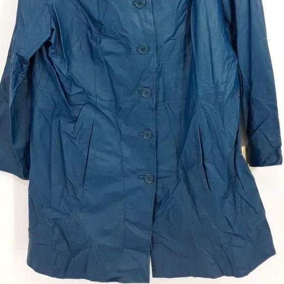 Vintage Vtg 80s Genuine Leather Trench Coat Sz 18 Turquoise Teal Col Size XXL / US 16-18 / IT 52-54 - 4 Thumbnail