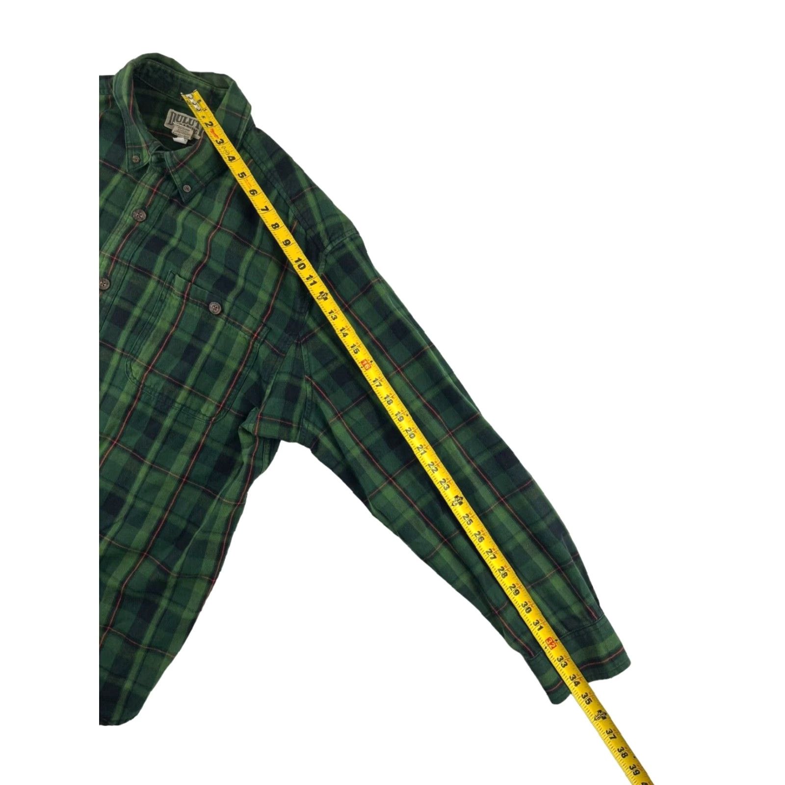 Duluth Duluth Trading Co. Men's Green Plaid Cotton Twill Button-Down Shirt LARGE Size L Regular Button-Up Button-Down Collar Style Button-Front Men's