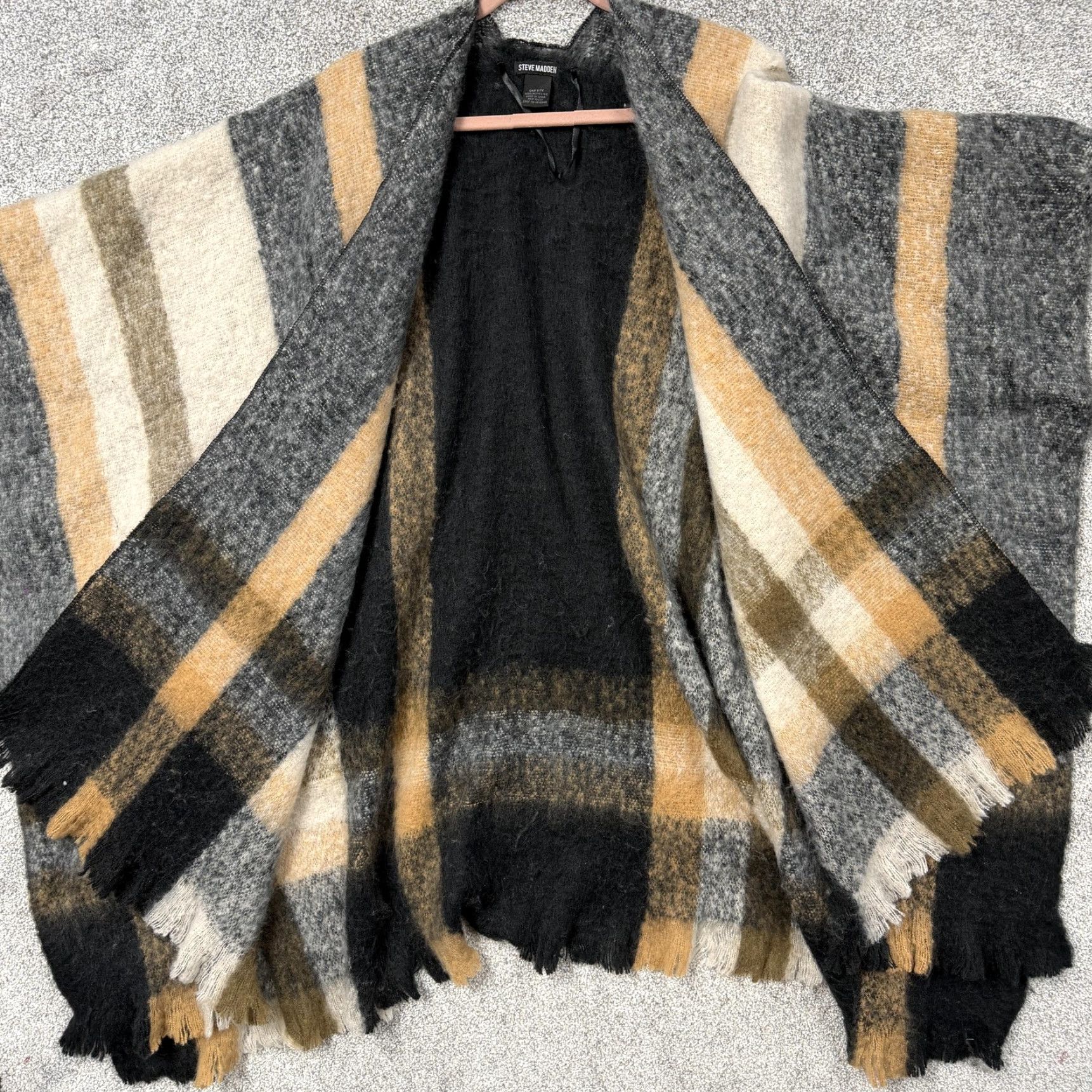 Steve Madden Steve Madden Poncho Open Front Multicolor Plaid Kimono Sleeve Sleeveless One Size Women Size ONE SIZE - 5 Thumbnail