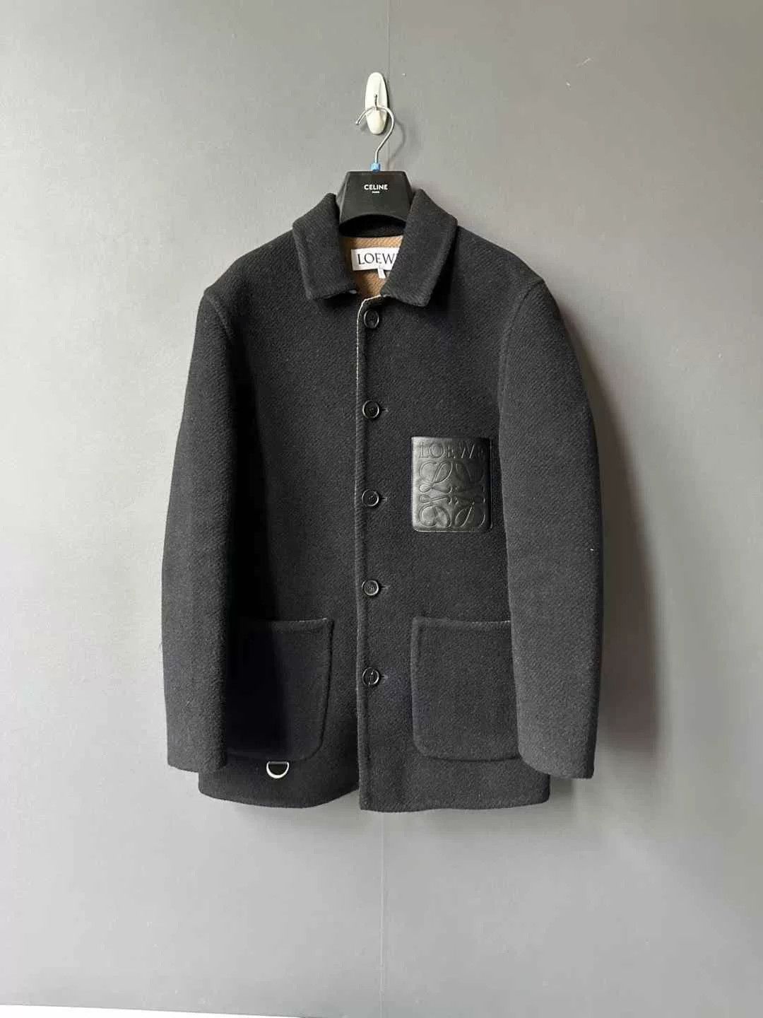 Loewe loewe black wool coat with logo Size US L / EU 52-54 / 3 - 1 Thumbnail