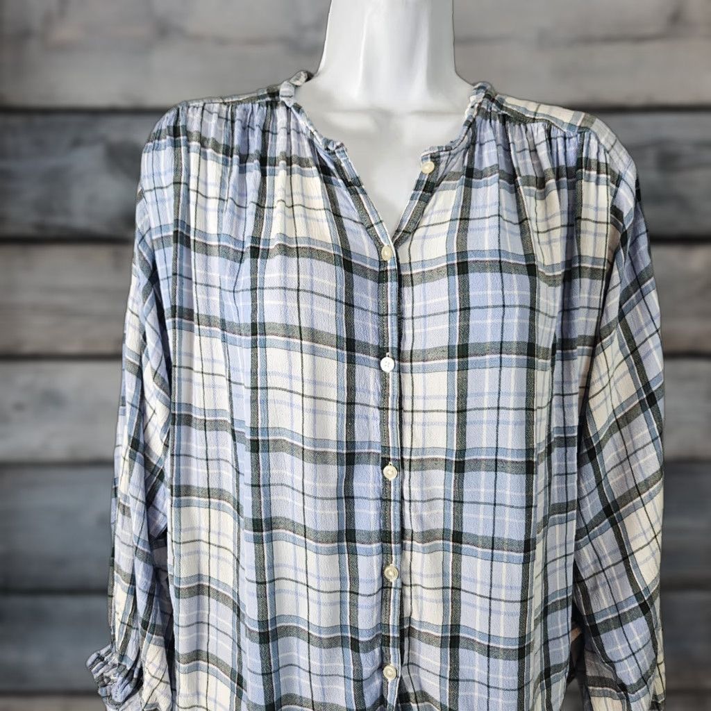 Loft LOFT Ann Taylor Womens Button Up Top Blouse Sz Small Blue Plaid Rayon Shirt Women Regular Size S Vintage No Size S / US 4 / IT 40 - 1 Thumbnail