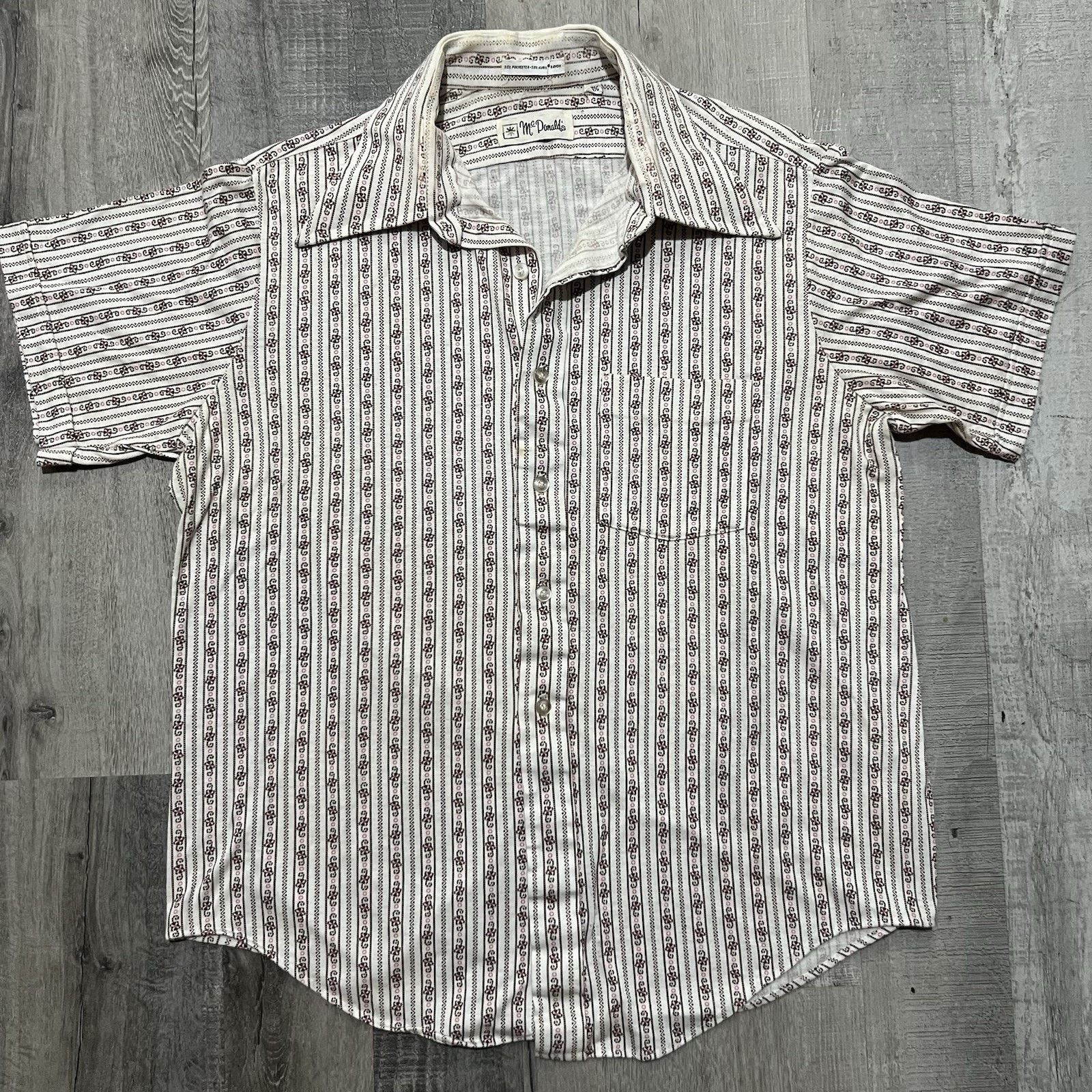 Vintage VTG McDonald's 70s/80s Floral White Striped Button Shirt Size US M / EU 48-50 / 2 - 1 Thumbnail
