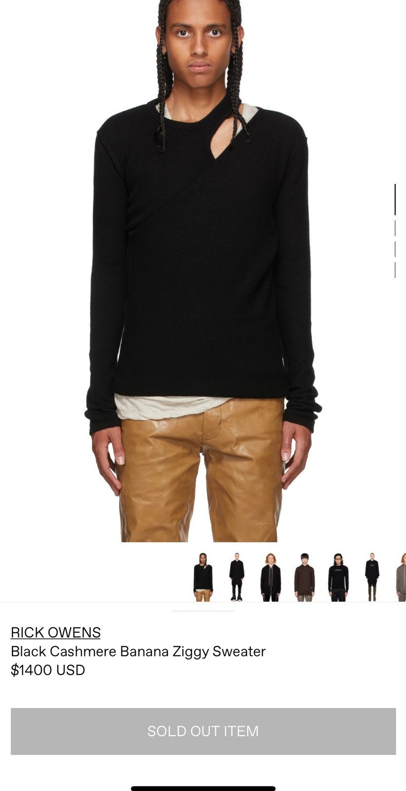 Rick Owens Cashmere opaqueBanana Ziggy cut out sweater jumper knit L XL Size US L / EU 52-54 / 3 - 2 Thumbnail