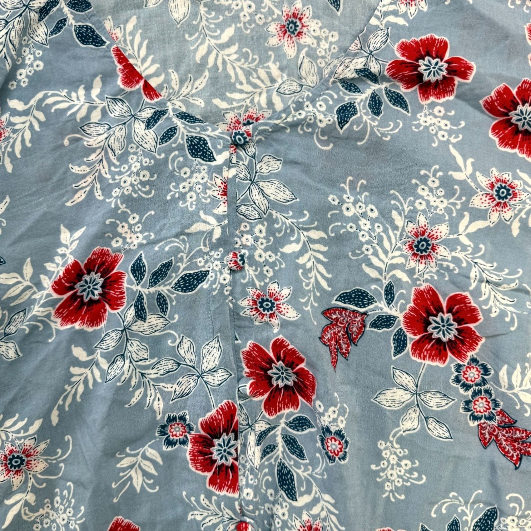 J. Jill J. Jill Blouse Women's 3X Blue Floral Rayon Button Front Scoop Neck 3/4 Sleeve Casual Top Size XXL / US 16-18 / IT 52-54 - 5 Thumbnail