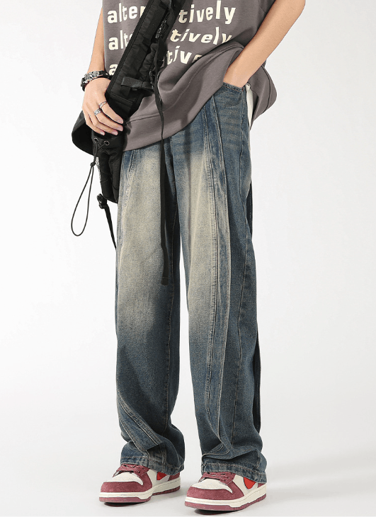 Japanese Brand American washed distressed patchwork scimitar loose jeans Size US 32 / EU 48 - 5 Thumbnail