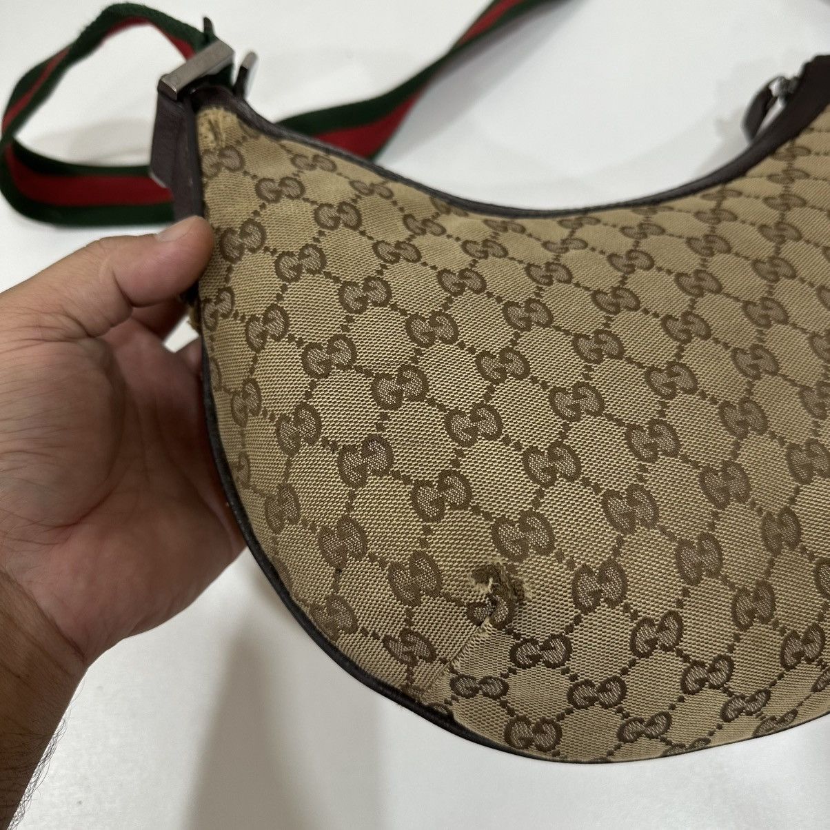Gucci GUCCI GG MONOGRAM CANVAS WEB HALF MOON CROSSBODY BAG 16 Size ONE SIZE - 11 Thumbnail