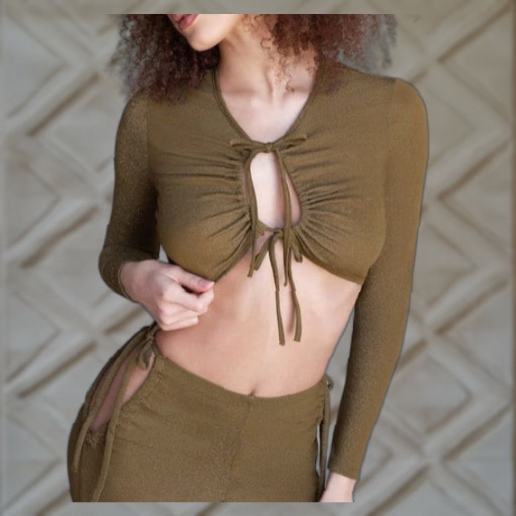 Olive Savage x Fenty Rihanna Sleep & Shine Crop Tee - T-Shirt - 1X - Olive Green Metallic - Clubwear Date Night - Womens 1X Olive Green - NWT Size XL / US 12-14 / IT 48-50 - 1 Thumbnail