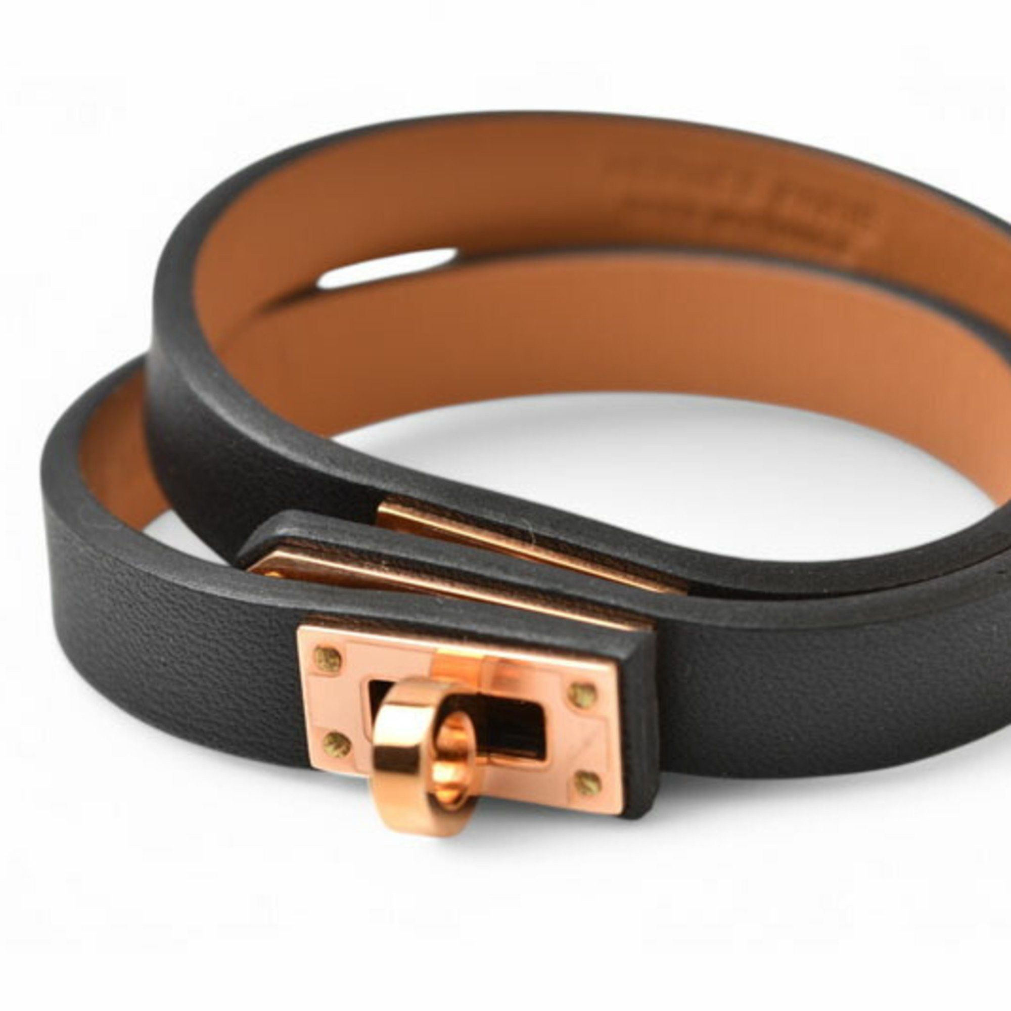 Hermes Hermes Kelly Bangle HERMES Leather Double Tour Black/Pink Gold T2 Unused Size ONE SIZE - 1 Thumbnail