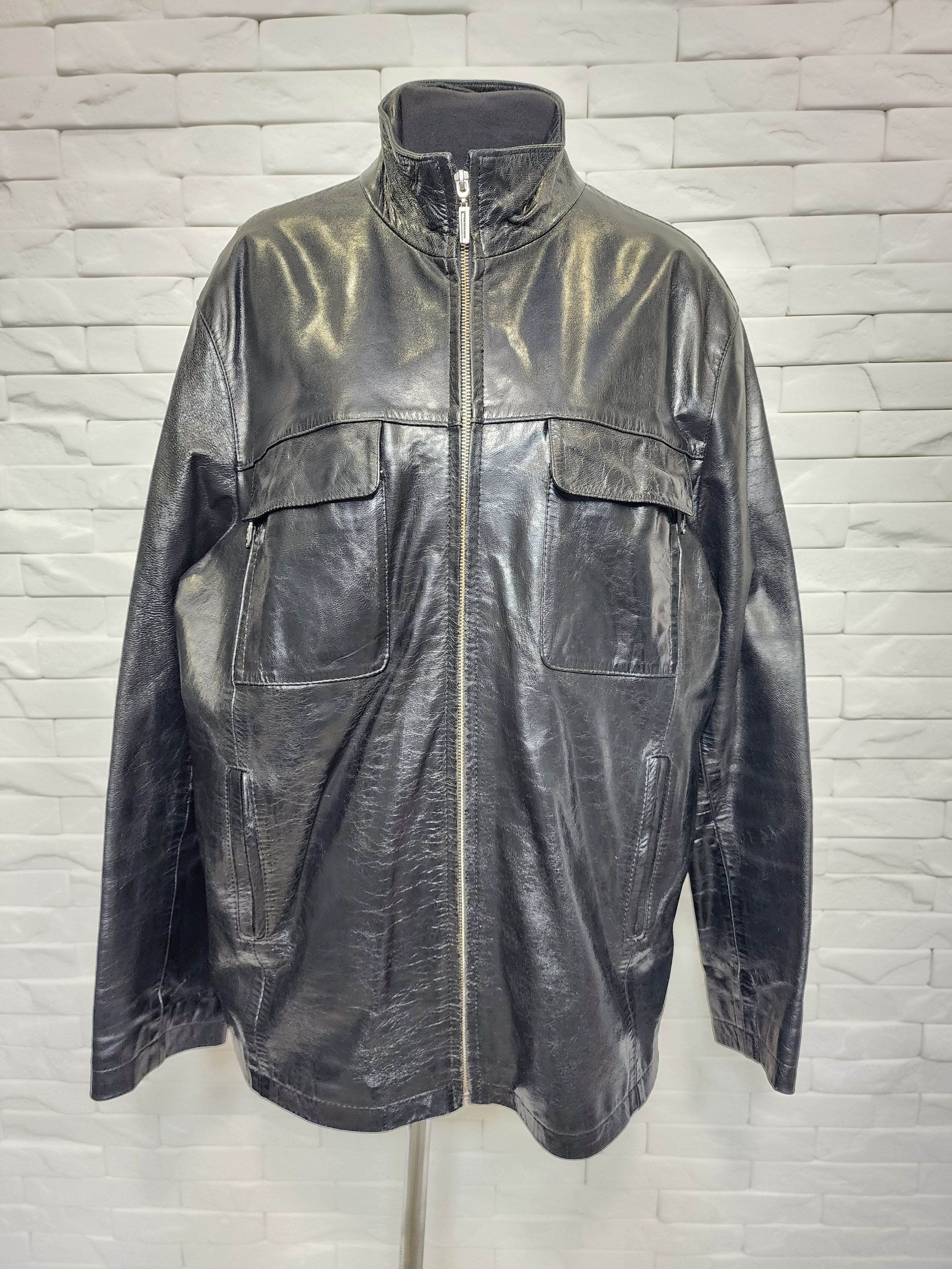 Genuine Leather Men's Black Genuine Leather Jacket: Zippered Pockets Size US XL / EU 56 / 4 - 1 Thumbnail