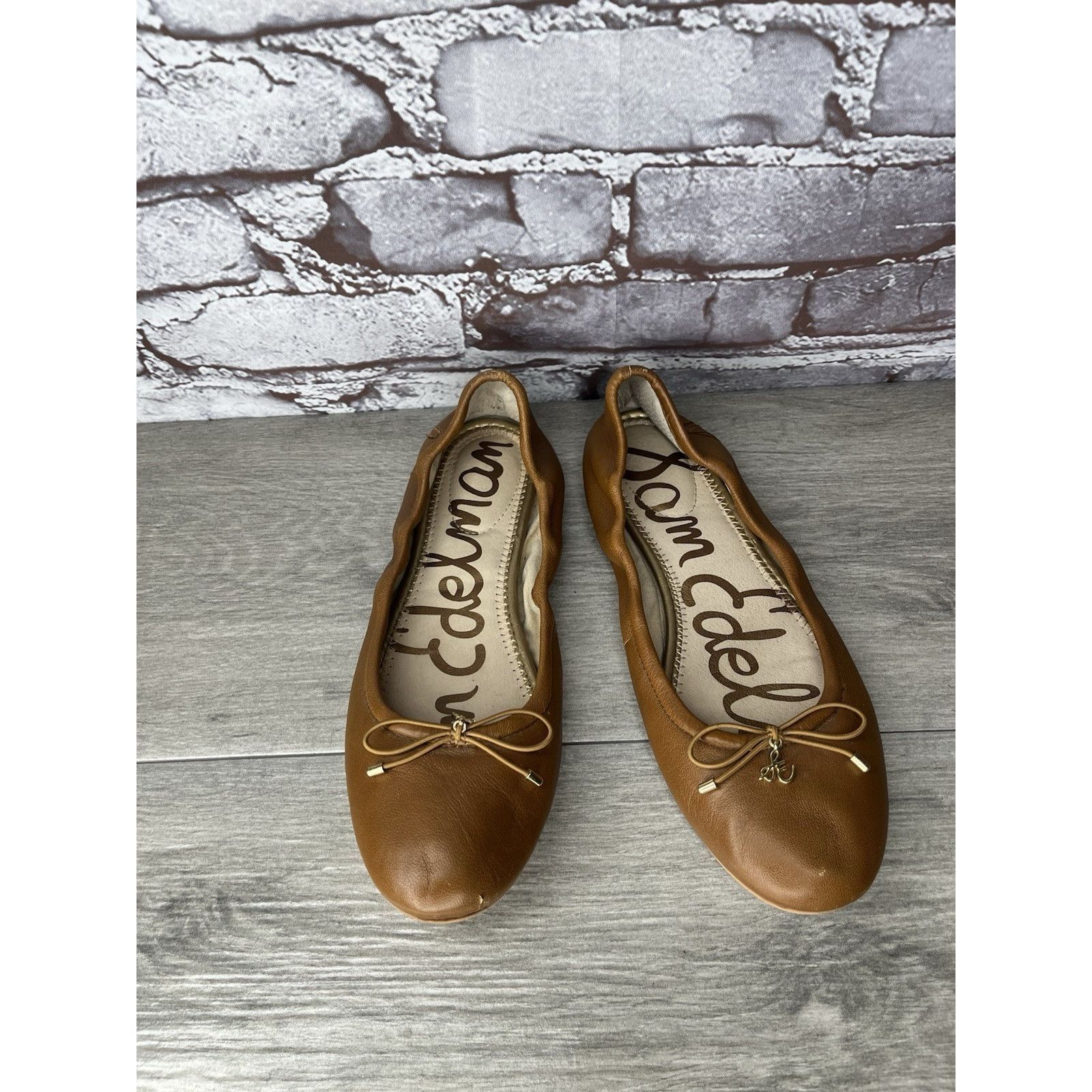 Sam Edelman Sam Edelman Felicia Brown Leather Bow Classic Ballet Flats W Size US 7.5 / IT 37.5 - 2 Thumbnail