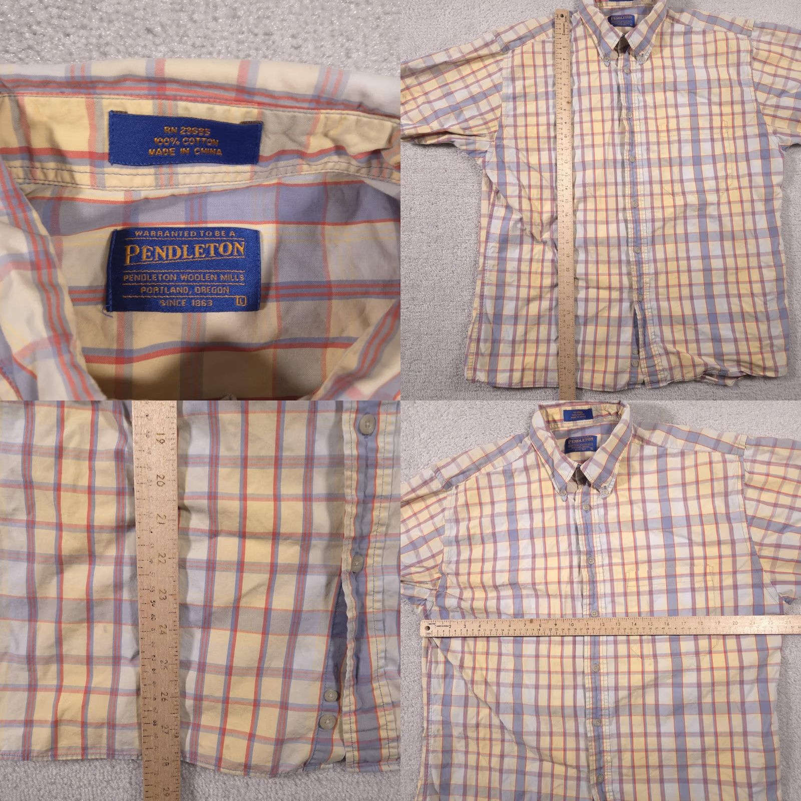 Pendleton Pendleton Shirt Mens Large Plaid Short Sleeve Button-Down Pocket Multicolor Pastel Check Subtle Wrinkles Size US L / EU 52-54 / 3 - 8 Thumbnail