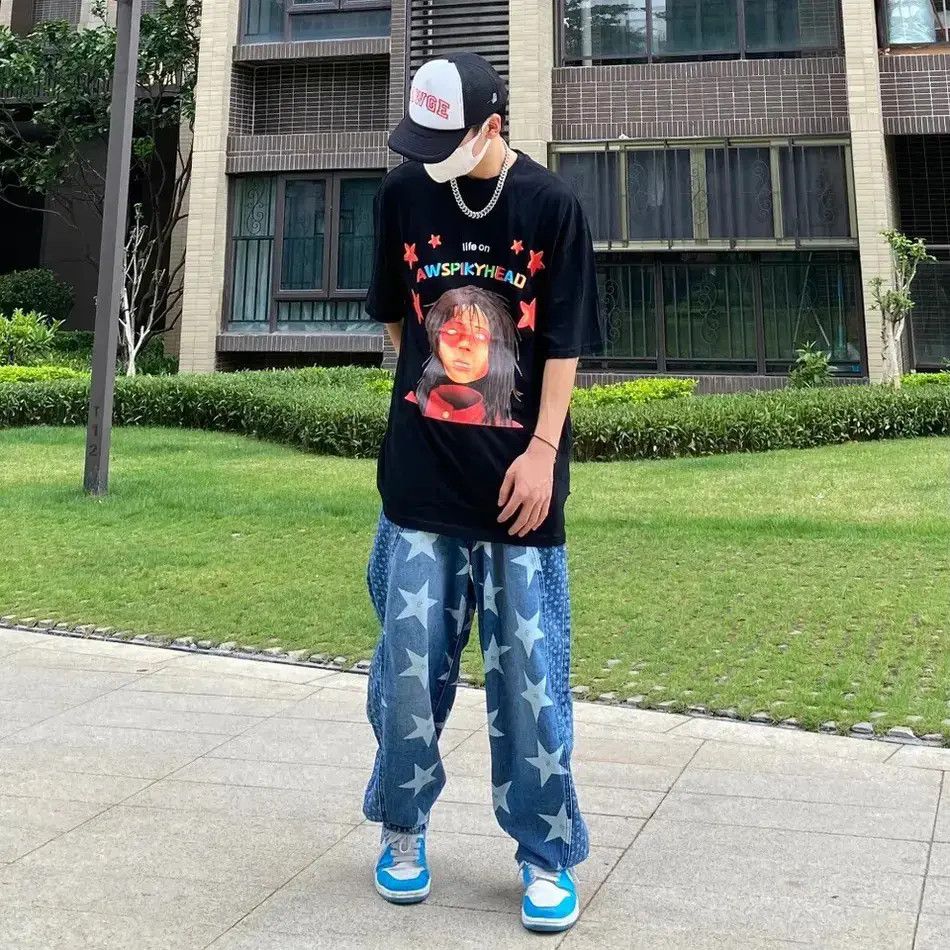 Japanese Brand × Jean Star Graphic Baggy Jeans y2k Size US 34 / EU 50 - 3 Thumbnail