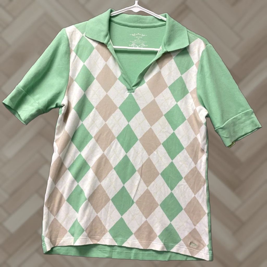 Izod IZOD Women Top M Green VNeck Short Sleeve polo Pullover Stretch/113-50 Size M / US 6-8 / IT 42-44 - 1 Thumbnail