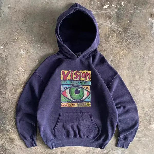 Japanese Brand VIBE Purple retro eye print hooded sweatshirt Size US L / EU 52-54 / 3 - 7 Thumbnail
