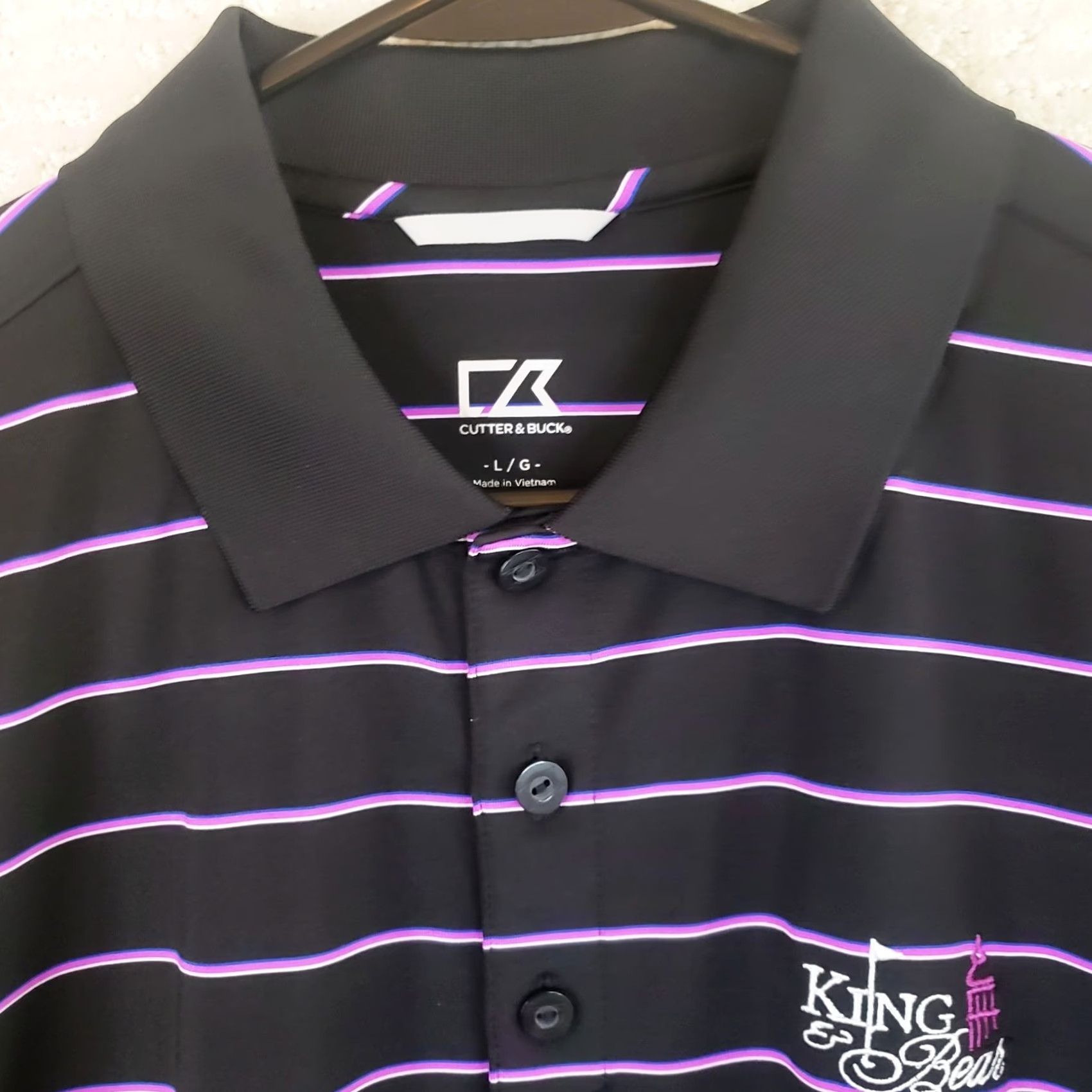 Cutter & Buck Cutter & Buck Men's L Black With Purple Stripe Polo Shirt Short Sleeve Button Closure Breathable Regular Fit Golf 90s Size US L / EU 52-54 / 3 - 4 Thumbnail