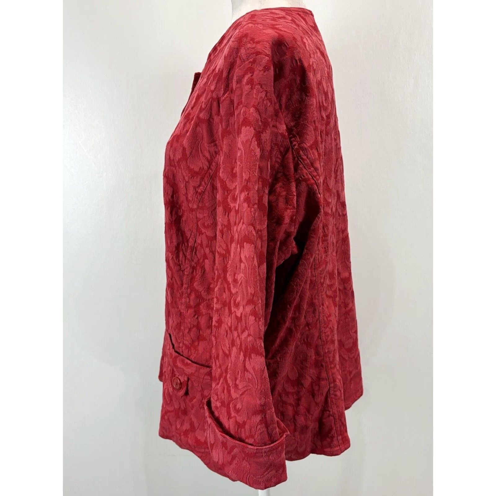 Coldwater Creek Coldwater Creek Floral Embossed Cotton Blend Jacket Womens XL Red Size XL / US 12-14 / IT 48-50 - 2 Thumbnail