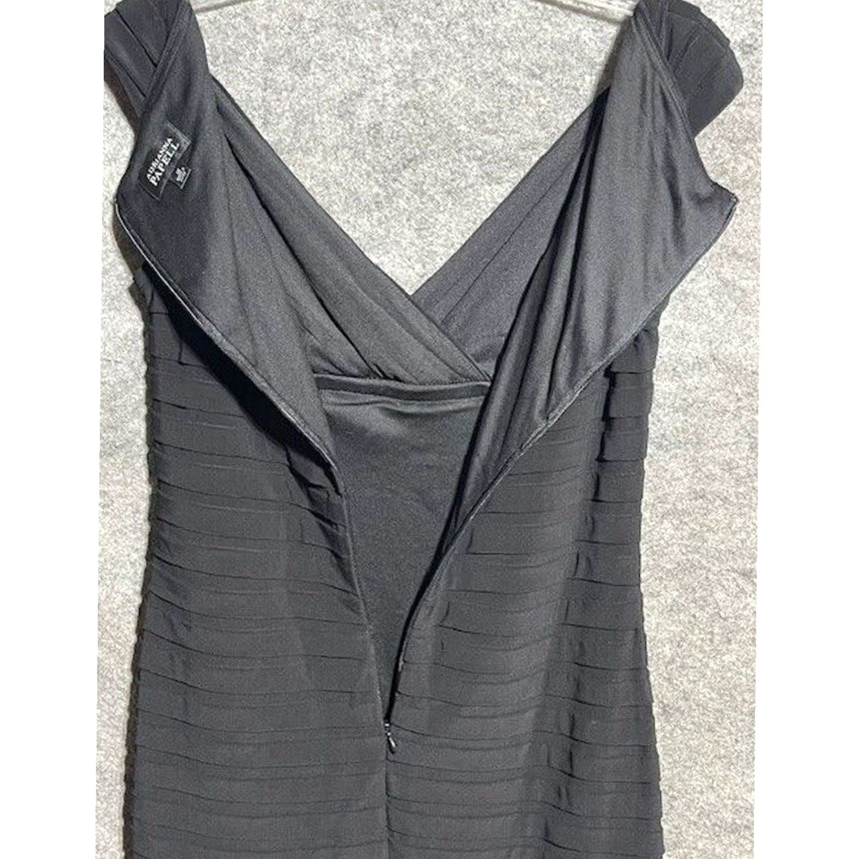Adrianna Papell Adrianna Papell Cocktail Dress 10 Black Knee Length Cap Sleeve V-Neck LBD Party/Cocktail Women Size L / US 10 / IT 46 - 3 Thumbnail