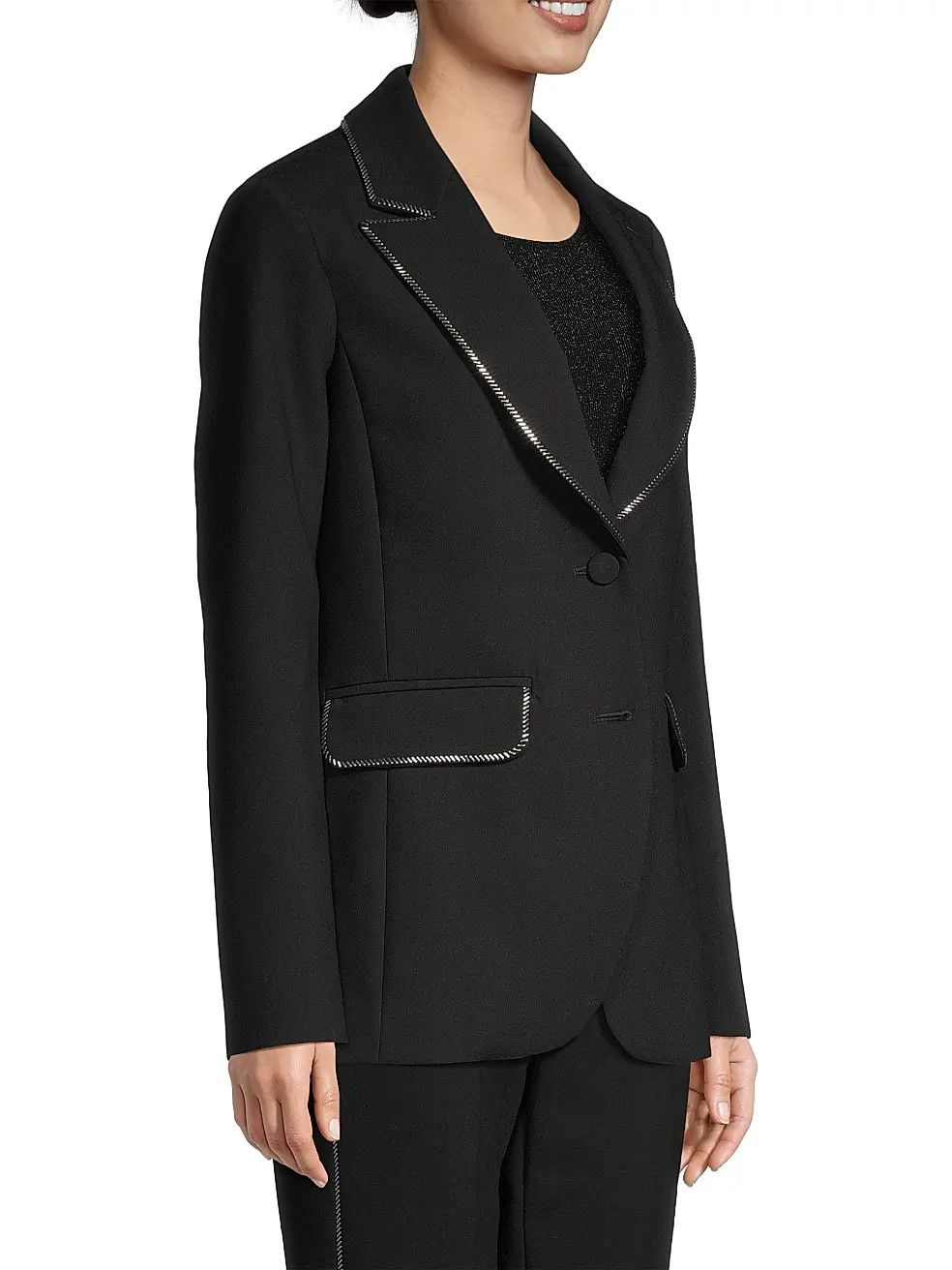 Emporio Armani Emporio Armani Zip-Trim Techno Cady Black Stretch Blazer Size L / US 10 / IT 46 - 2 Thumbnail