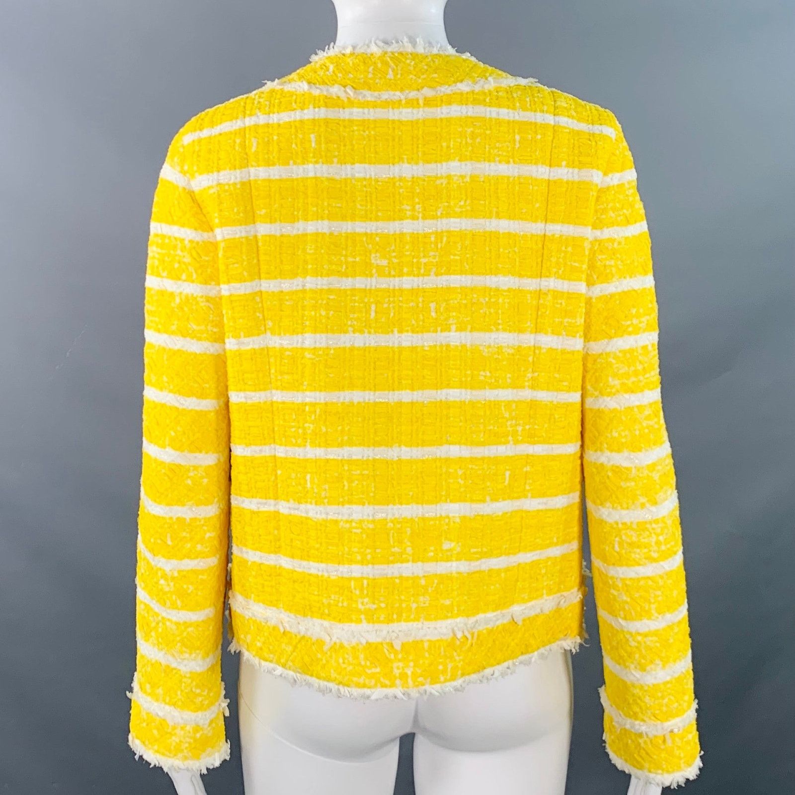 Marc Jacobs Size M Yellow White Boucle Stripe Snaps Jacket Blazer Size M / US 6-8 / IT 42-44 - 3 Thumbnail