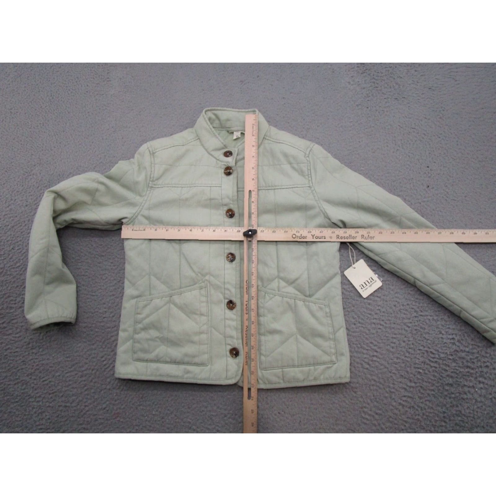 Vintage ANA Women's Desert Sage Green Button Up Quilted Cotton Jacket XS Regular Size XS Green Solid Pattern Lined Polyester Vintage: No Brand: a.n.a Size XS / US 0-2 / IT 36-38 - 6 Thumbnail