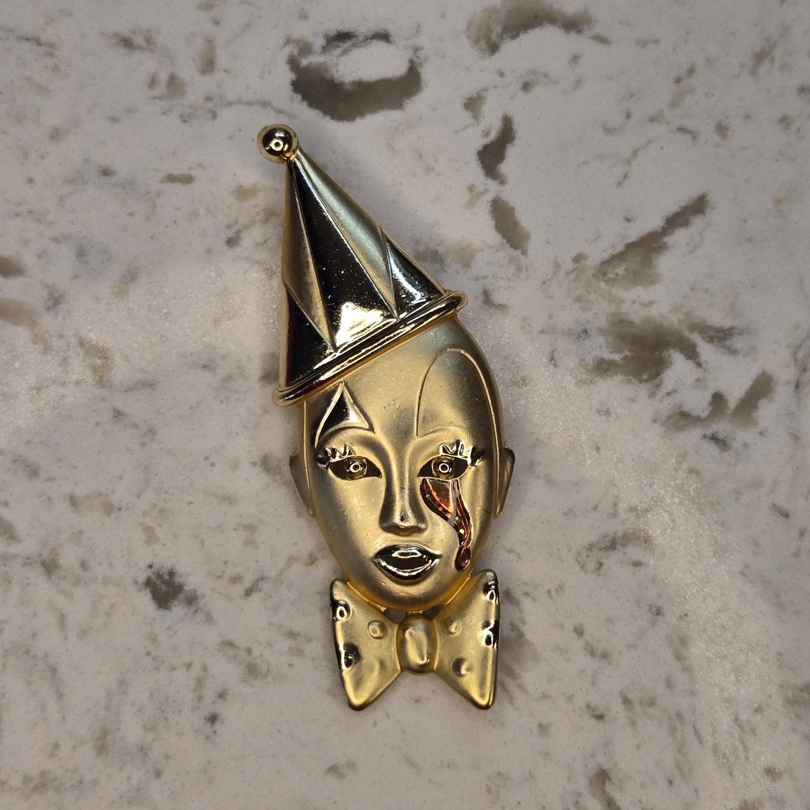 Vintage Vintage 1980s Pierrot Sad Clown Brooch, Art Deco Revival Size ONE SIZE - 4 Thumbnail