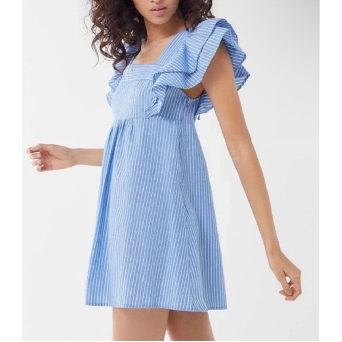 Urban Outfitters Urban Outfitters Blue White Striped Ruffled Babydoll Dress | Size S / US 4 / IT 40 - 3 Thumbnail