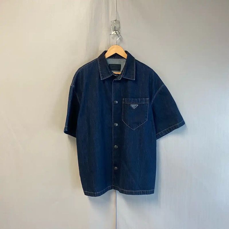 Prada Prada Dark Blue Denim Short Sleeve Shirt Size US L / EU 52-54 / 3 - 1 Thumbnail
