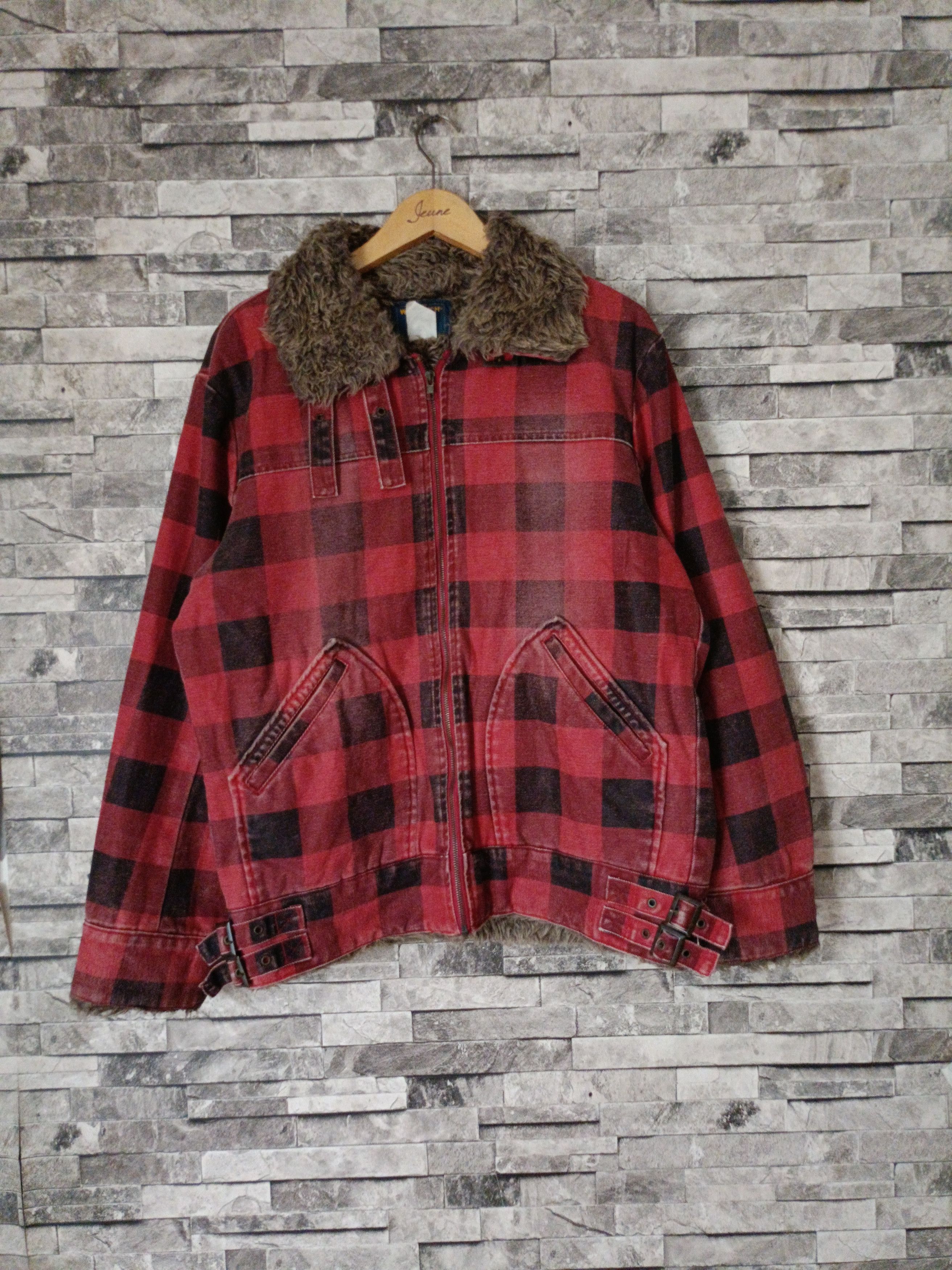 Vintage Vintage Woolrich buffalo plaid fur canvas biker jacket Size US XL / EU 56 / 4 - 1 Thumbnail