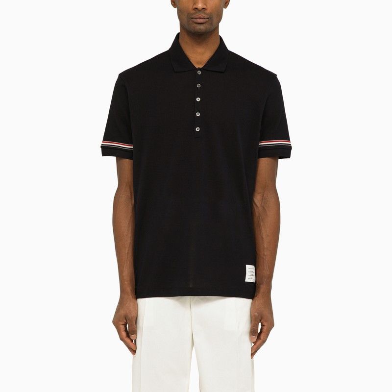 image of Thom Browne Short-Sleeved Navy Polo Shirt With Patch in Blue, Men's (Size 2XL)