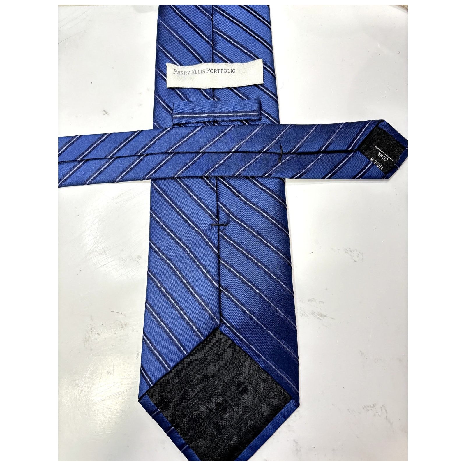Perry Ellis PERRY ELLIS Portfolio Navy & Blue 100% Silk Stripe Neck Tie Size ONE SIZE - 4 Thumbnail