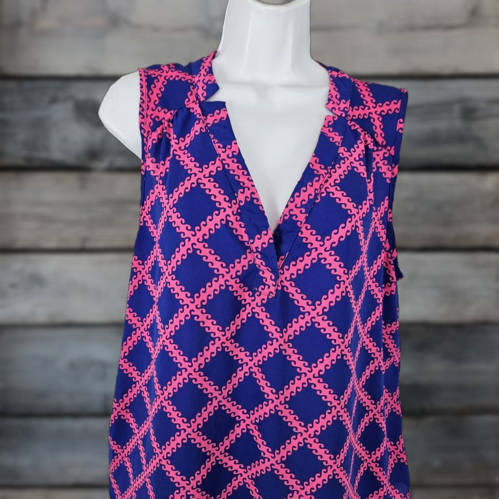 Vintage 41 Hawthorn Womens Top L Blue Pink V-Neck Sleeveless Blouse Size L / US 10 / IT 46 - 1 Thumbnail