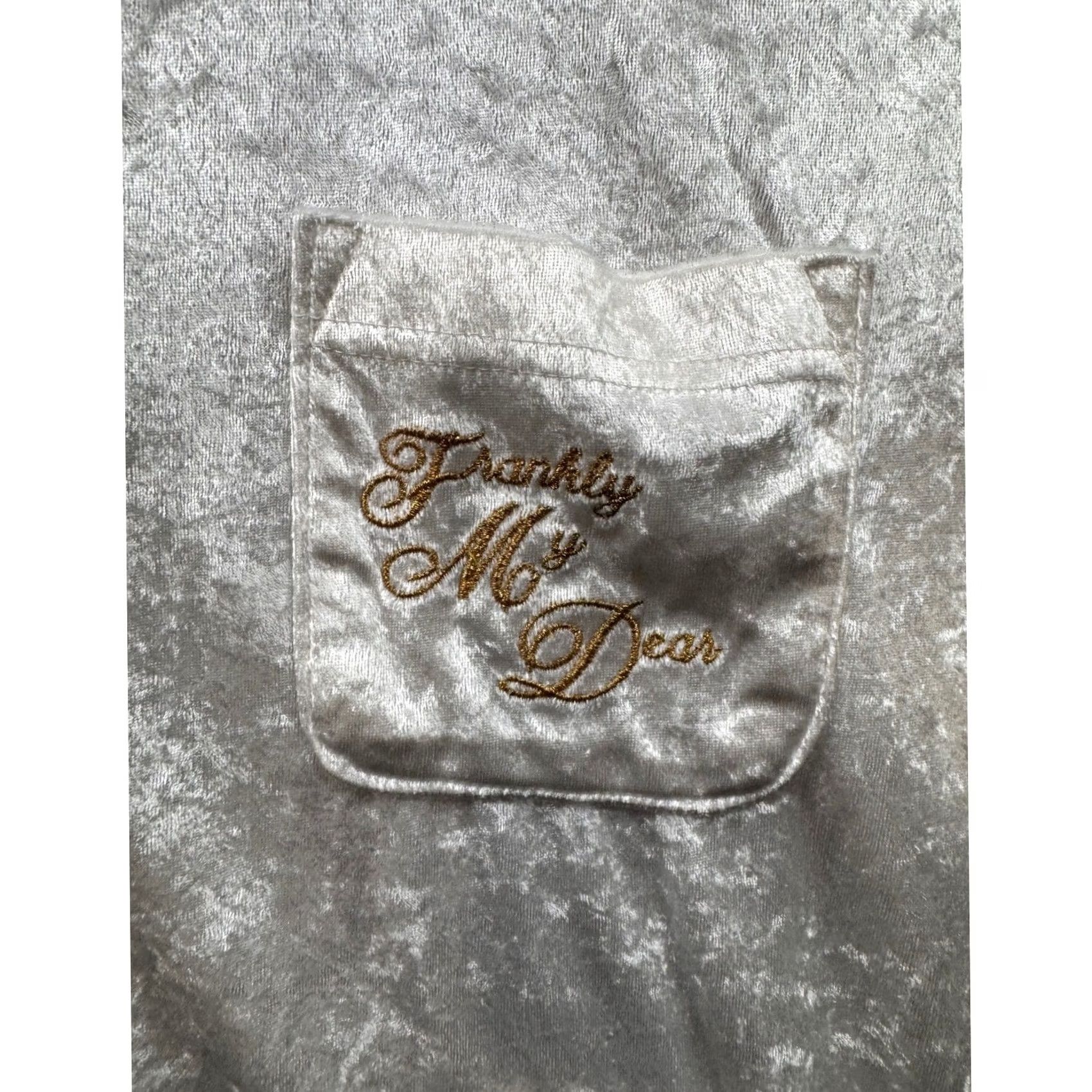 Vintage Frankly My Dear Donna Stewart Ivory Crushed Velvet Button Up Sleep Shirt Top Size XL / US 12-14 / IT 48-50 - 3 Thumbnail