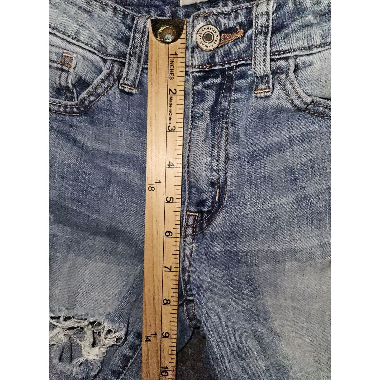 Vintage Kancan Skinny Jeans Juniors 23 Low Rise Blue Stretch Distressed Preppy Casual Denim Womens Size 40" / US 18 - 5 Thumbnail