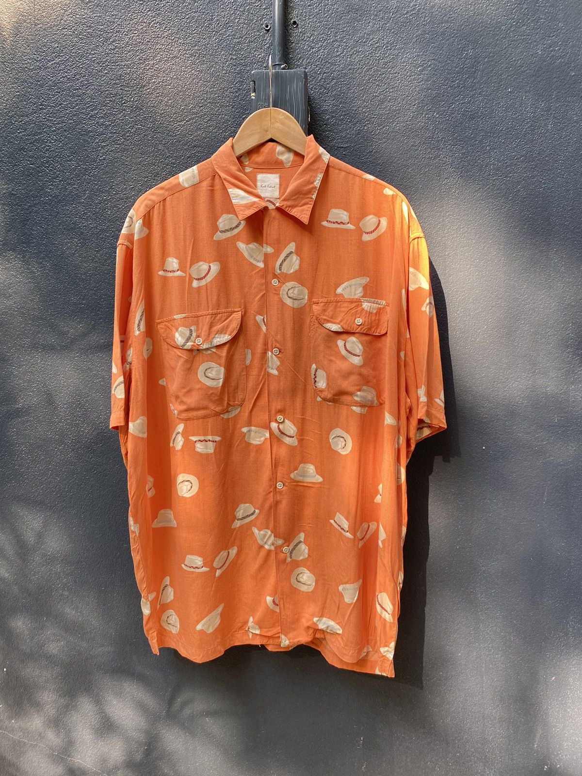 image of Karl Helmut Hats Printed Shirt in Orange, Men's (Size 2XL)