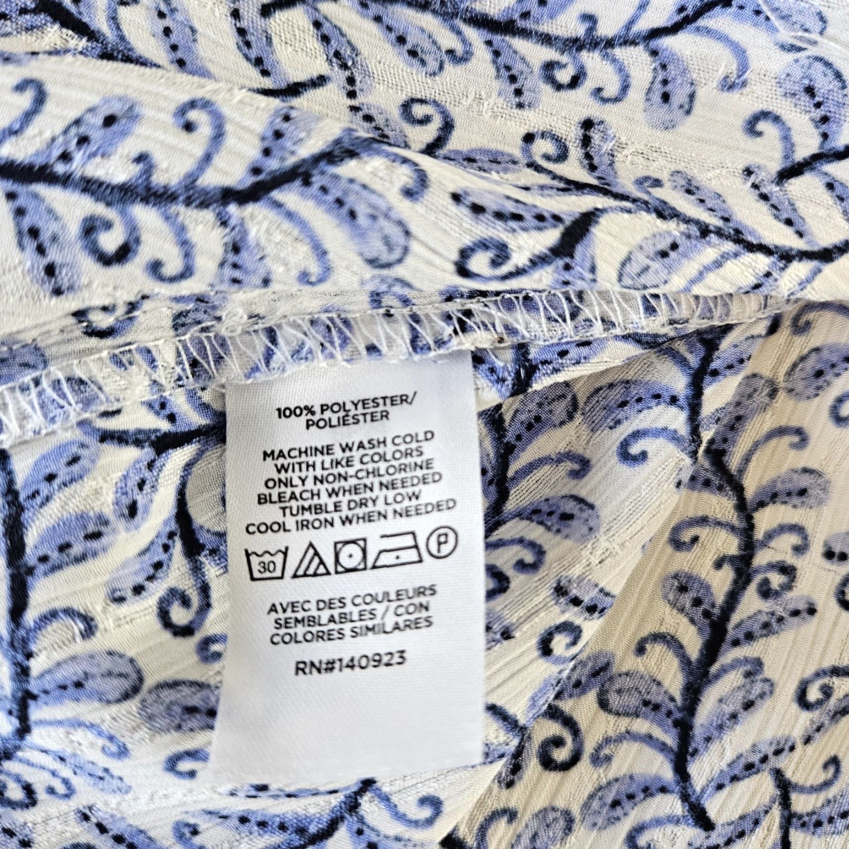 Loft Ann Taylor LOFT Womens Printed Top Sz Small Blue White Long Sleeve Blouse Shirt Size S / US 4 / IT 40 - 4 Thumbnail