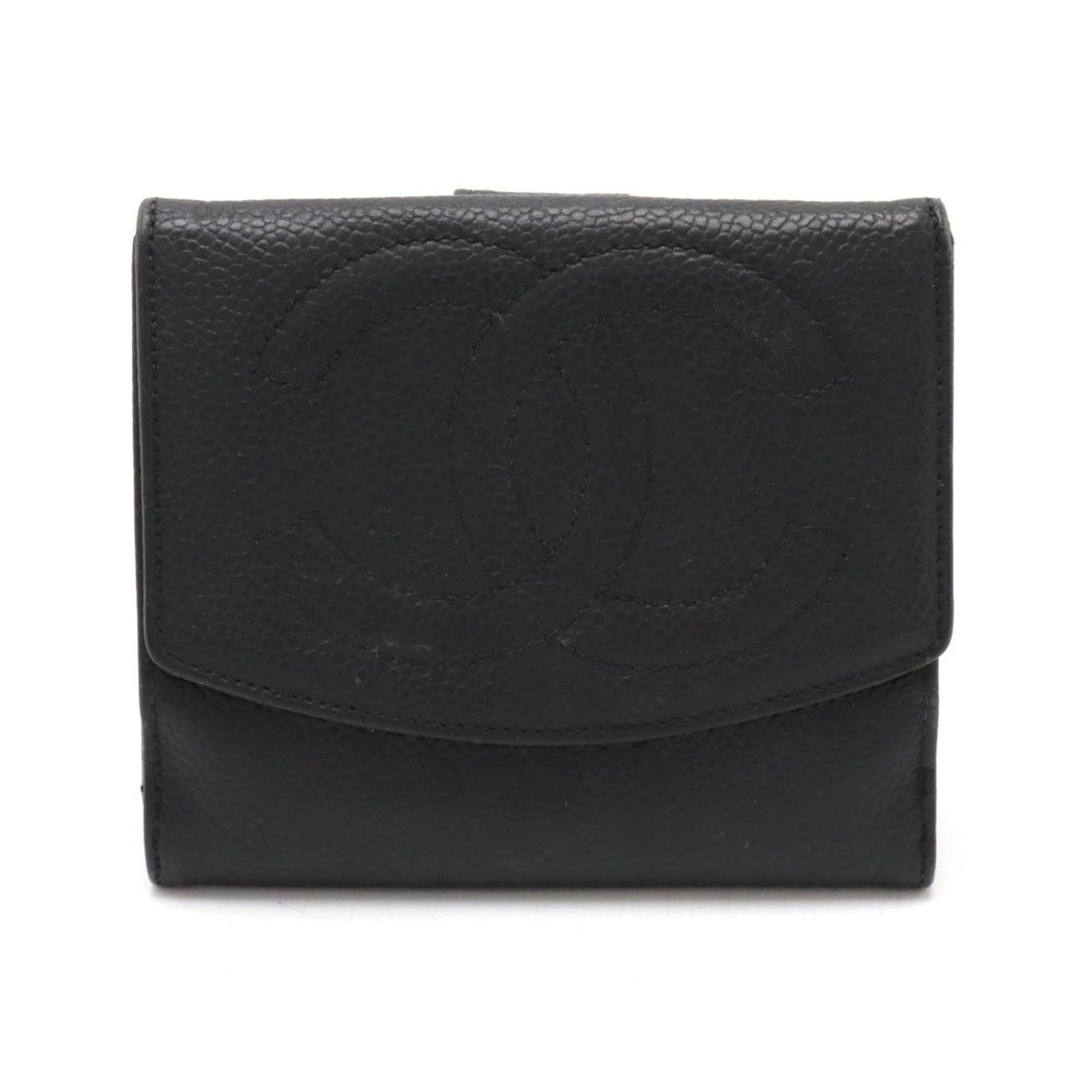 CHANEL Coco Mark Bi-fold Wallet Double Caviar Leather Black A13496