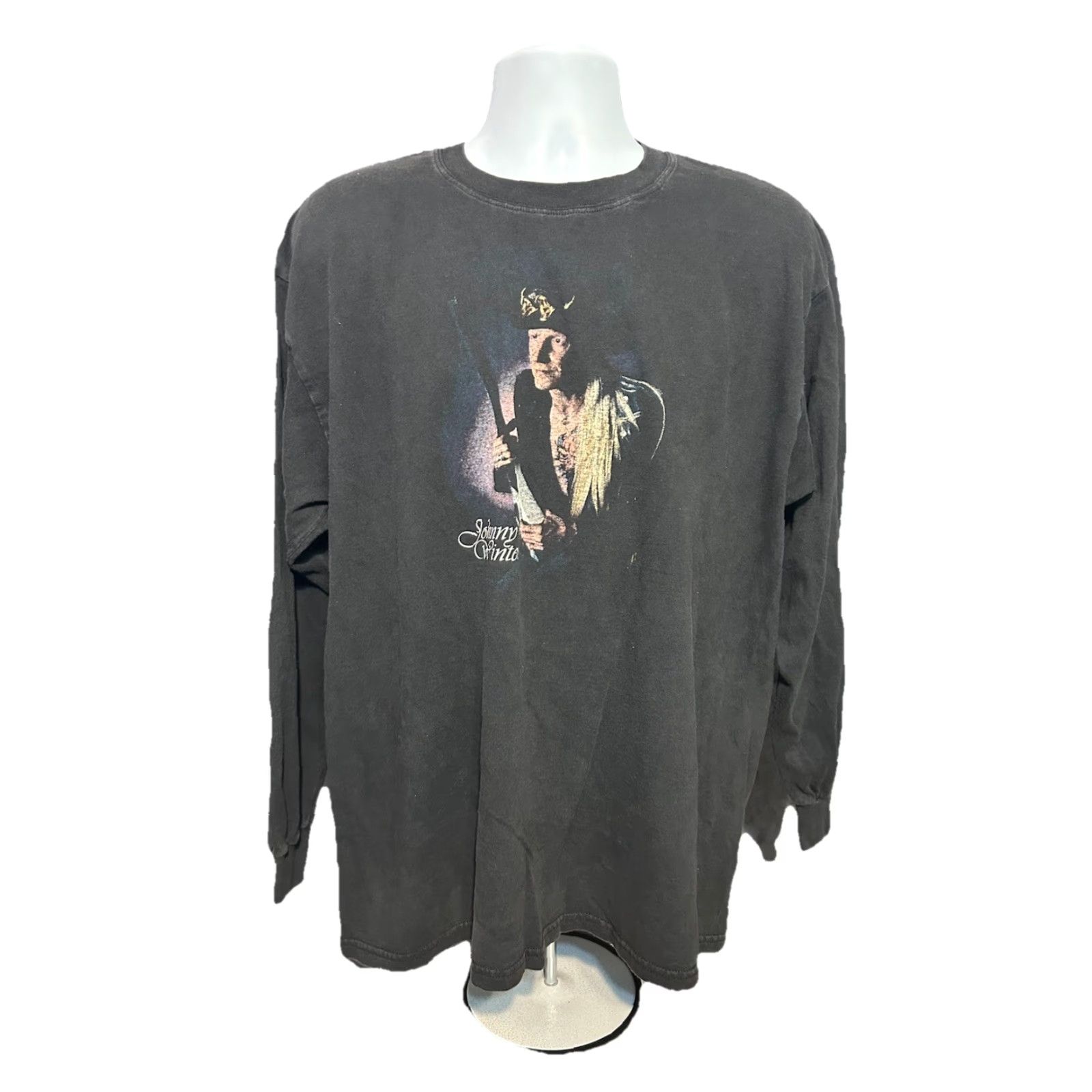 Vintage Johnny Winter Blues Rock Musician Shirt Men XL Long Sleeve Black Front Graphic Size US XL / EU 56 / 4 - 2 Thumbnail
