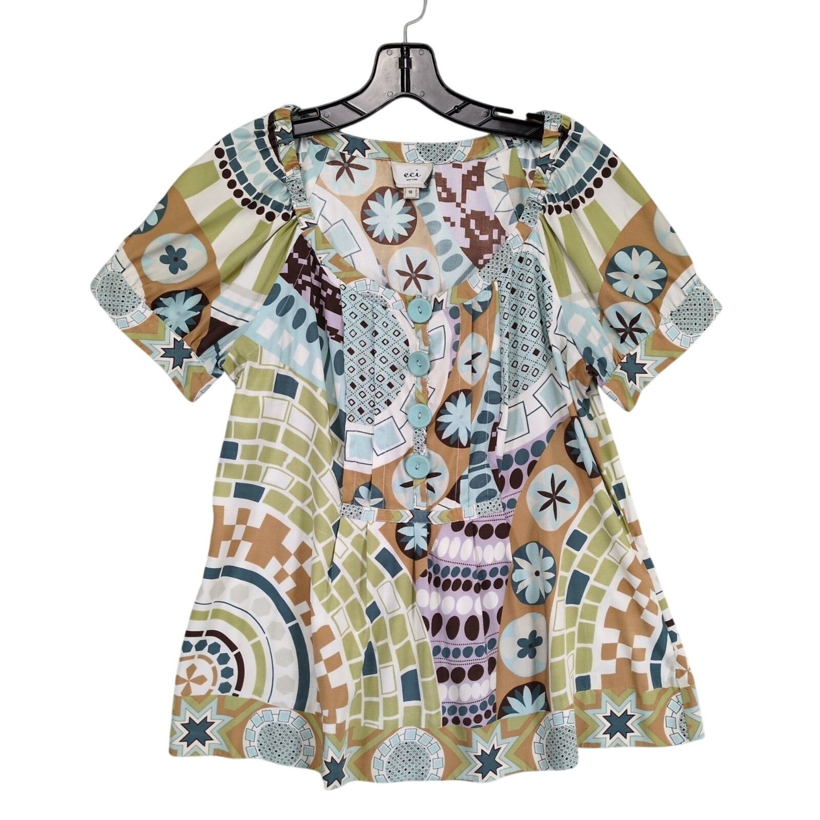 Other ECI NY Women's 10 Satin Whimsical Print Blouse Top Size L / US 10 / IT 46 - 1 Thumbnail