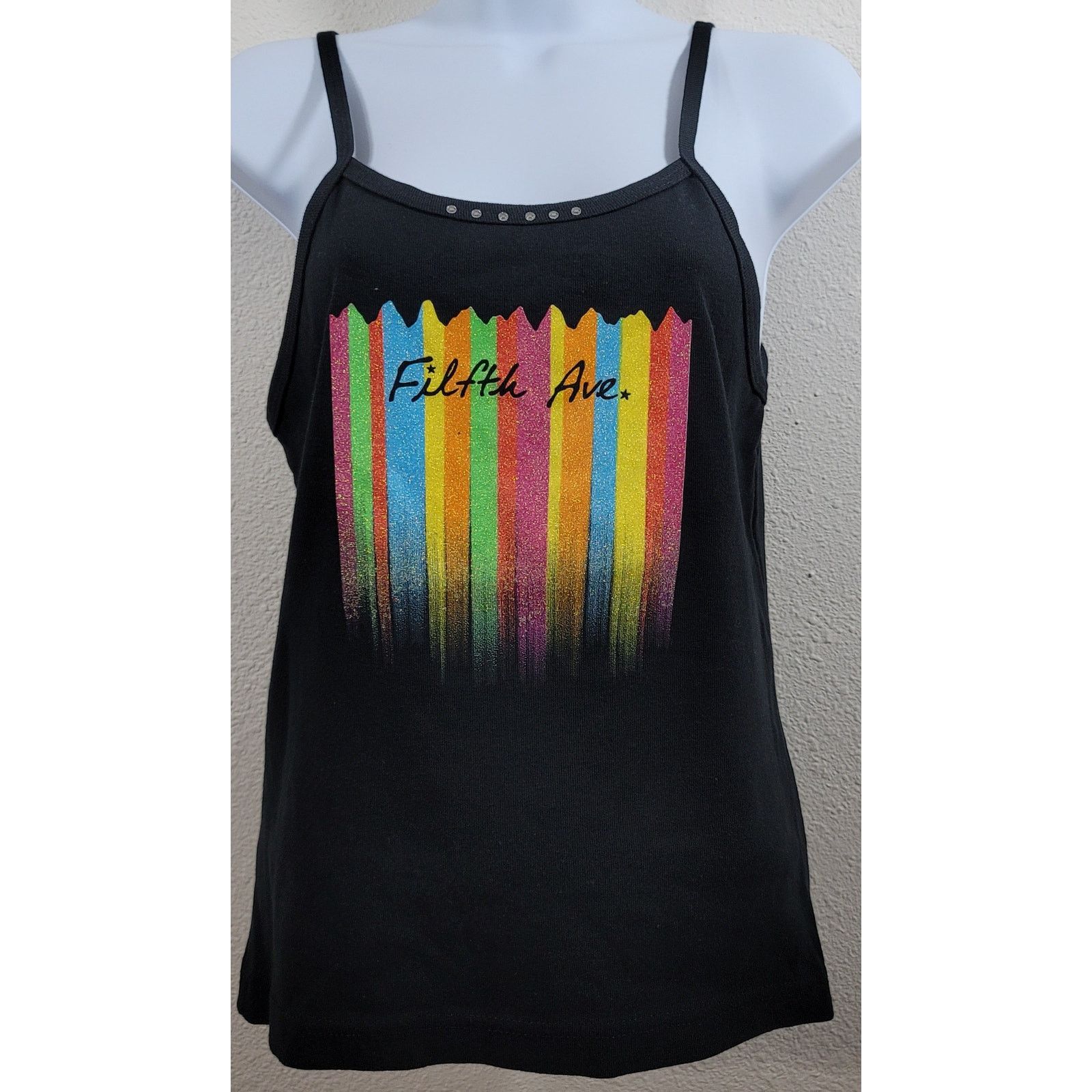 Other Filth Ave Rainbow Glitter Graphic Tank Top L Rhinestone NWOT Size L / US 10 / IT 46 - 1 Thumbnail