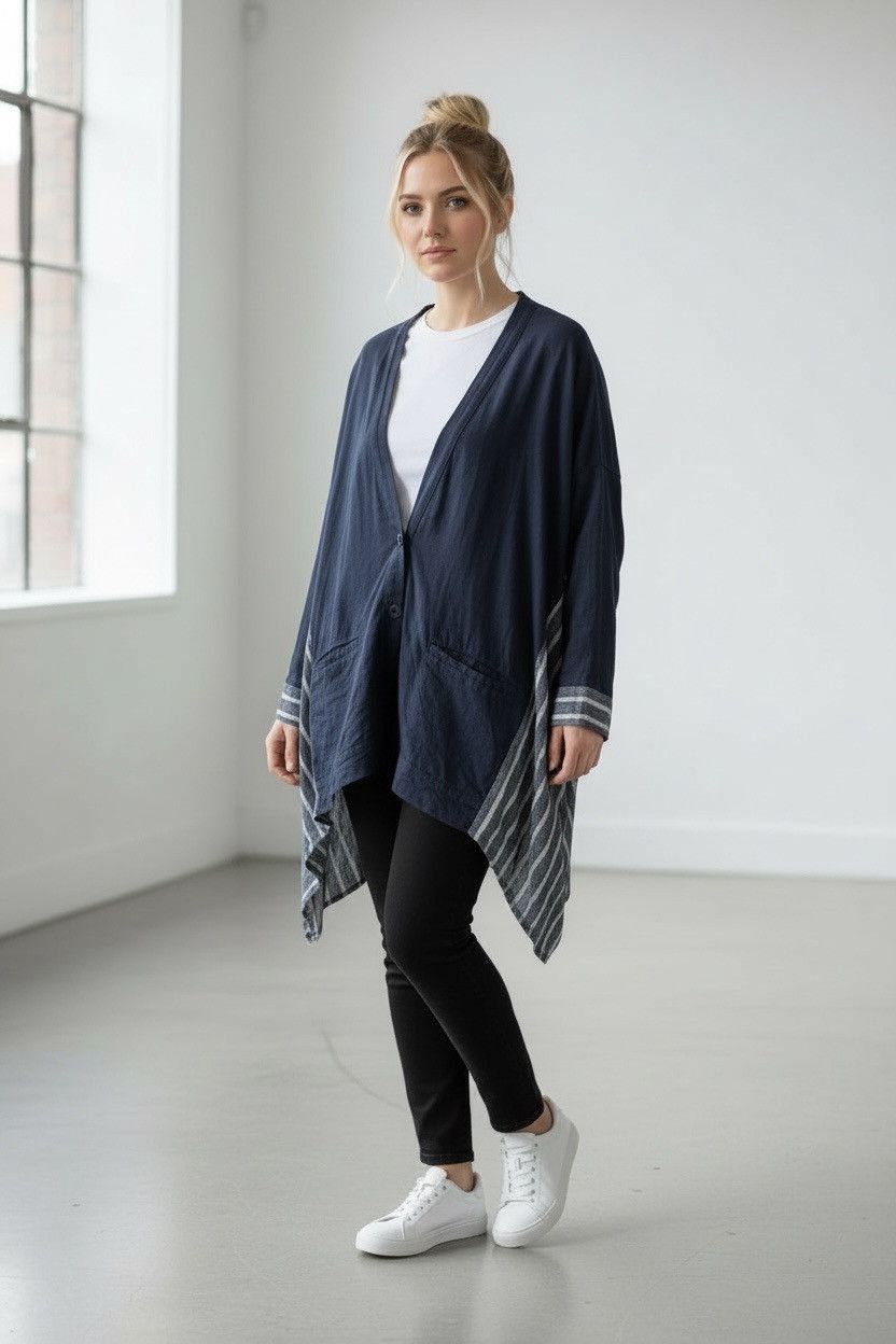 Japanese Brand Fu-ac Brand Noragi Style Stripe Kimono Jacket (166) Size ONE SIZE - 1 Thumbnail