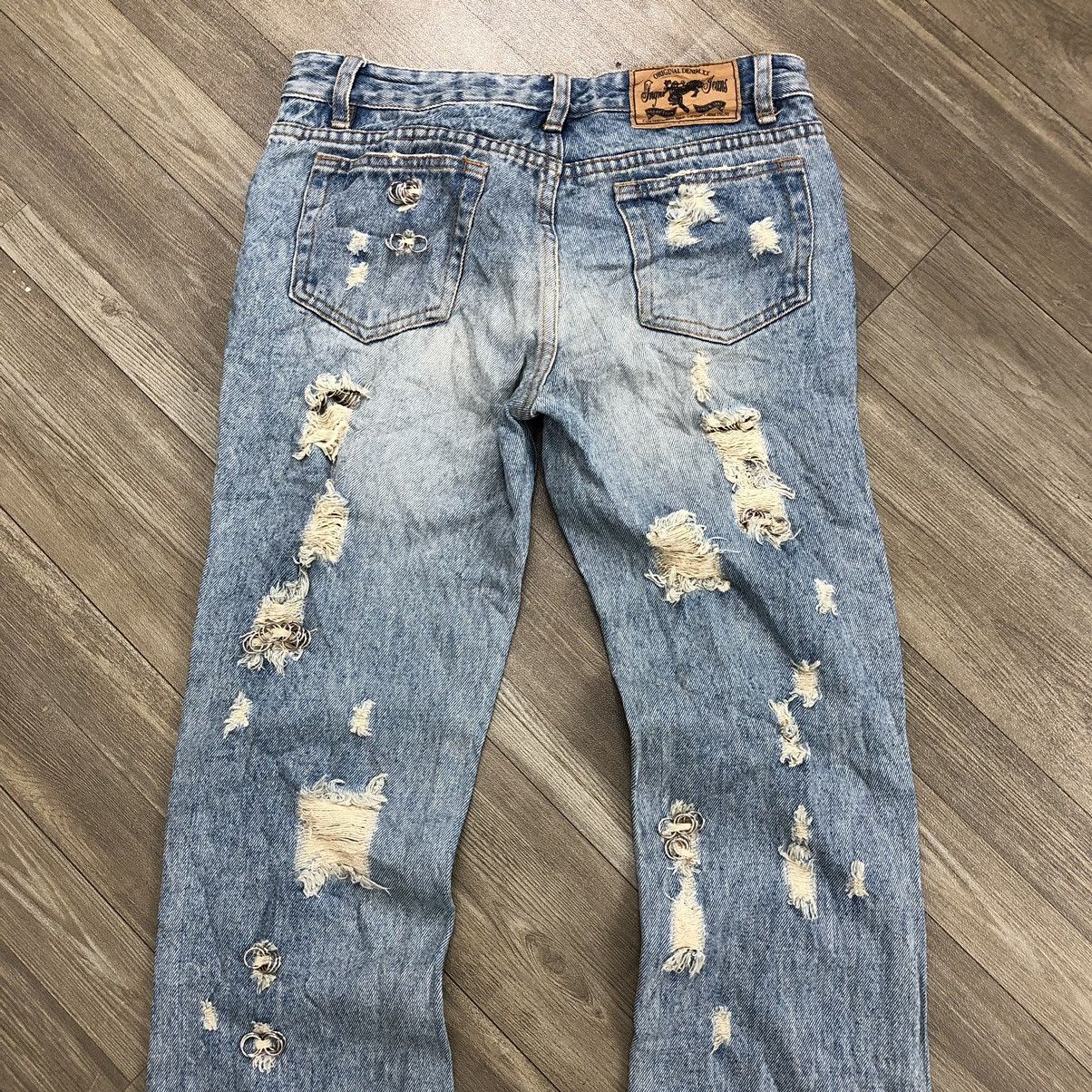 If Six Was Nine 2000s Ingni Distressed Studded Lgb Bootcut Flared Jeans Y2K Size US 28 / EU 44 - 17 Thumbnail