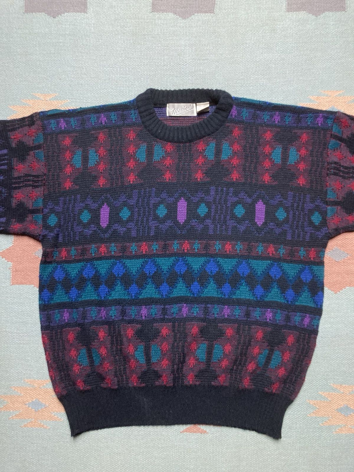 Vintage acrylic knit sweater geometric abstract grandpa cosby large Size US L / EU 52-54 / 3 - 2 Thumbnail
