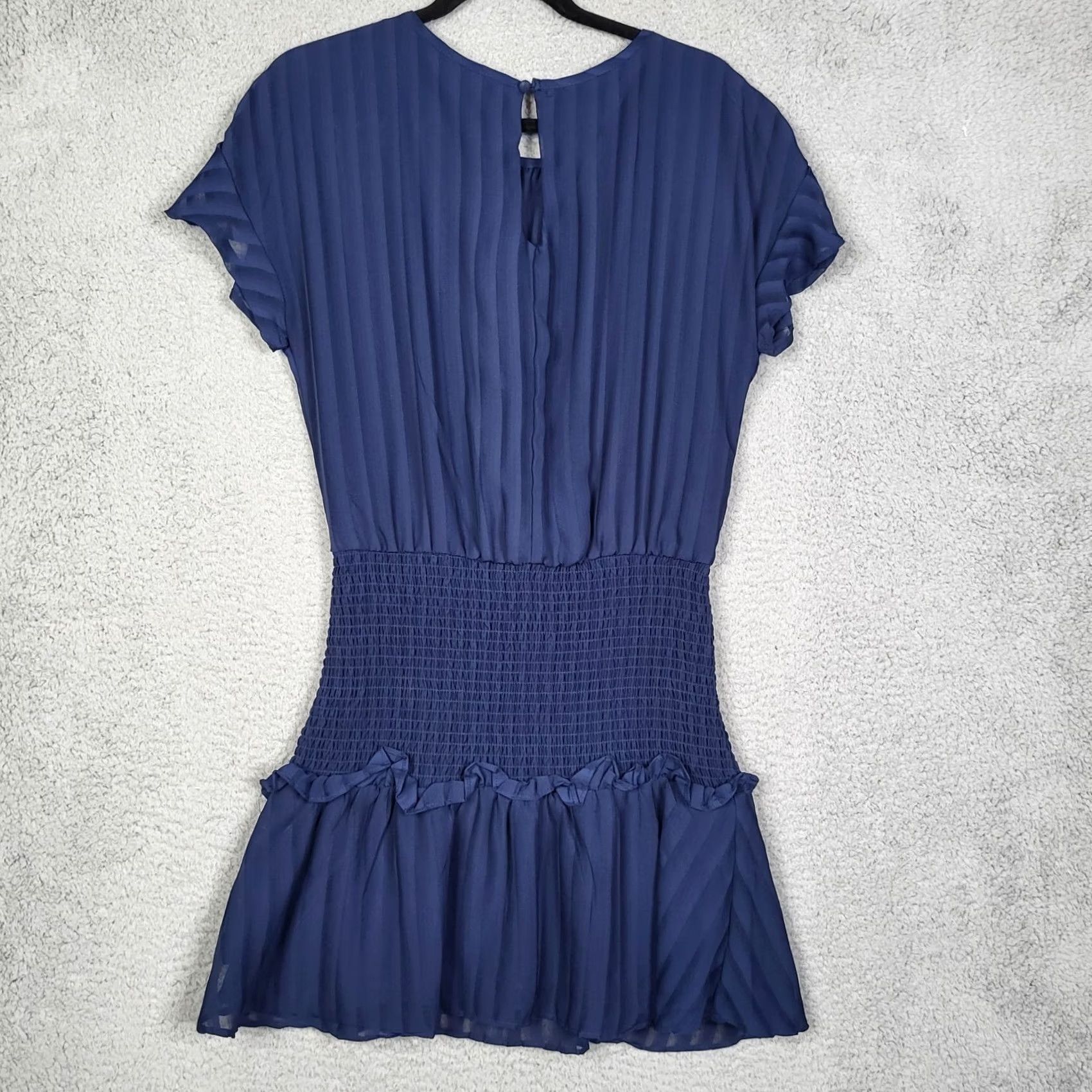 AQUA AQUA Dress Women's Key hole Ruffle Sleeve Smocked Cocktail Party Size M Blue Above the knee Short Sleeve Crew Neck A-Line Pattern: Solid Size M / US 6-8 / IT 42-44 - 2 Thumbnail
