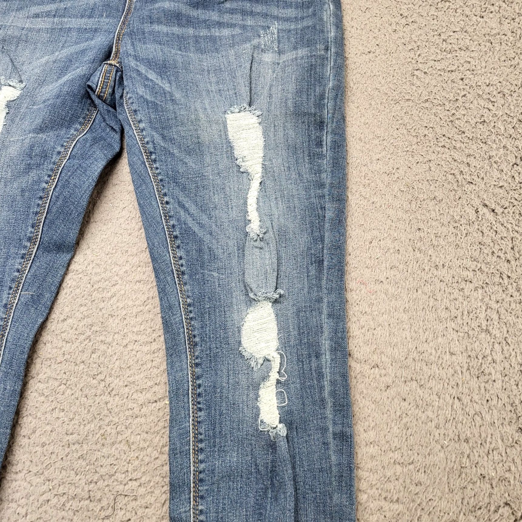 Vintage Indigo Rein Jeans Women's 13/30 Med Blue Wash Distressed High Rise Crop 5-Pocket Jeans Slim Boys/Girls Men? Size 34" / US 12 / IT 48 - 2 Thumbnail