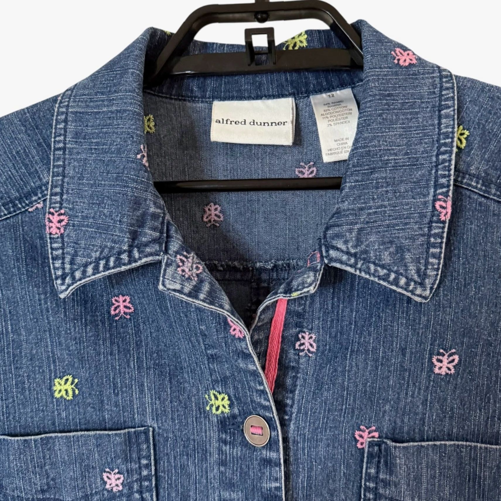 Vintage Alfred Dunner Button-Front Denim Jacket Blue Women's 12 Butterfly Embroidery Jacket Jeans Size XL / US 12-14 / IT 48-50 - 5 Thumbnail