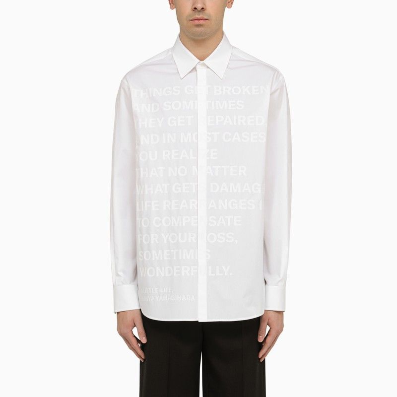 image of Valentino White Cotton Shirt With Lettering Print, Men's (Size Large)